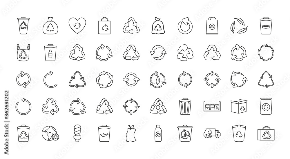 recycle icon set, line style recycle icon set, line style