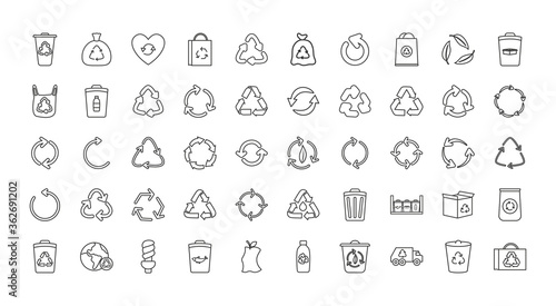 recycle icon set, line style