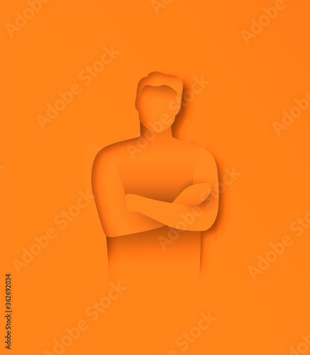 Papercut man leader in arm crossed pose isolated