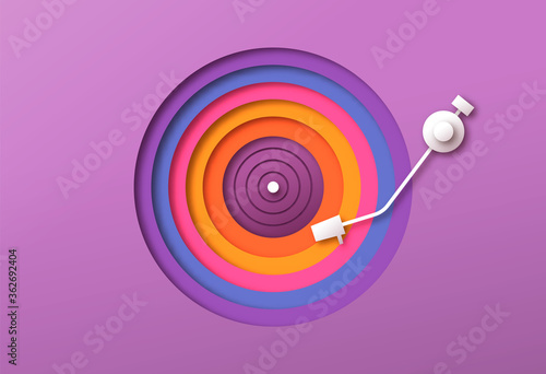 Colorful paper cutout vinyl music record player