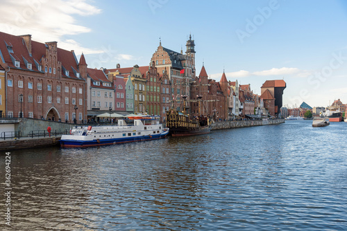 Ships moored in pier at Motlawa river in Gdansk