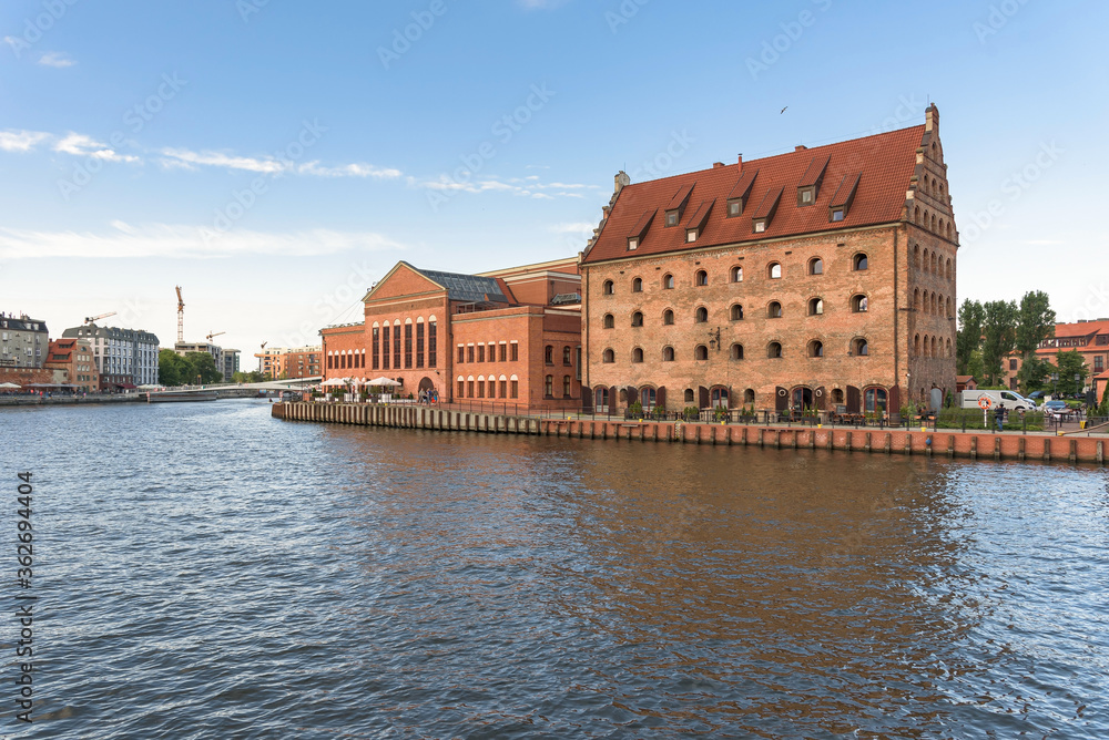 Brick buildings at Motlawa river in Gdansk