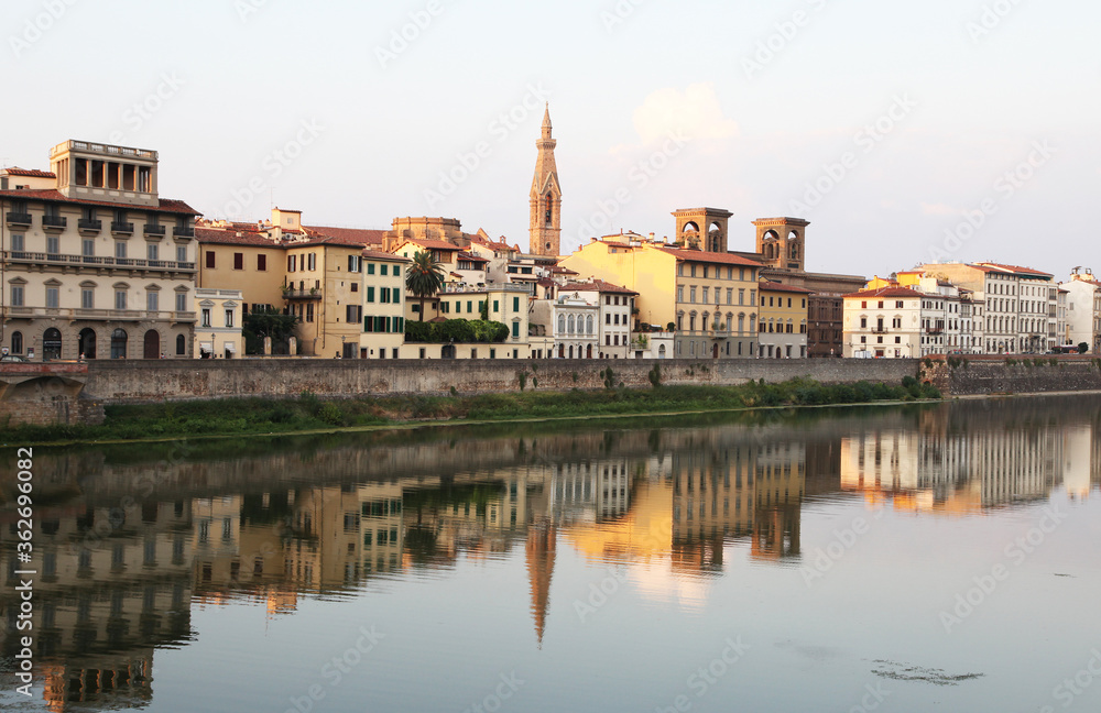 Beautiful scene of the city of Florence, buildings, river, history