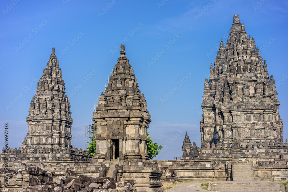 Prambanan temple complex. 9th century Hindu temple located near Yogyakarta on Central Java, Indonesia Prambanan temple complex. 9th century Hindu temple located near Yogyakarta on Central Java, Indonesia