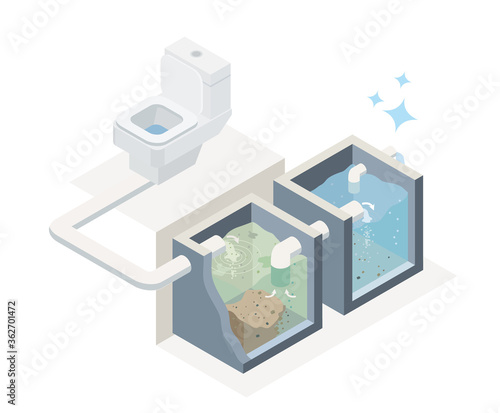 sewage treatment plant for smart house save the environment diagram isometric designed