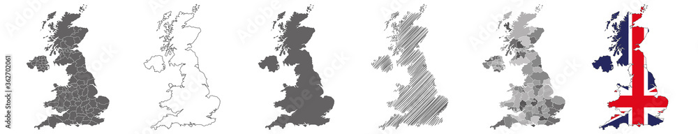vector map set of United Kingdom isolated on white background
