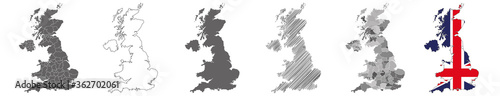 vector map set of United Kingdom isolated on white background 
