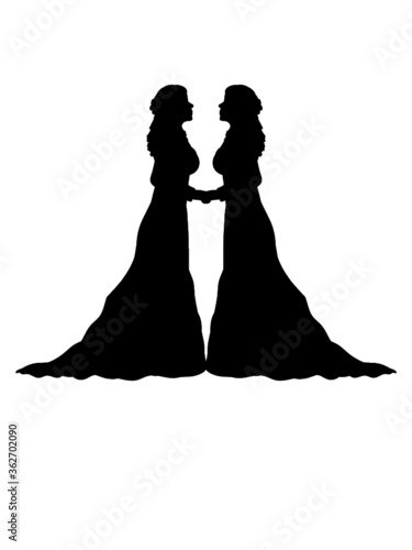 2 Freundinnen Pärchen Paar Liebe verliebt lesbisch Homosexuell Braut Frau Silhouette weiblich 