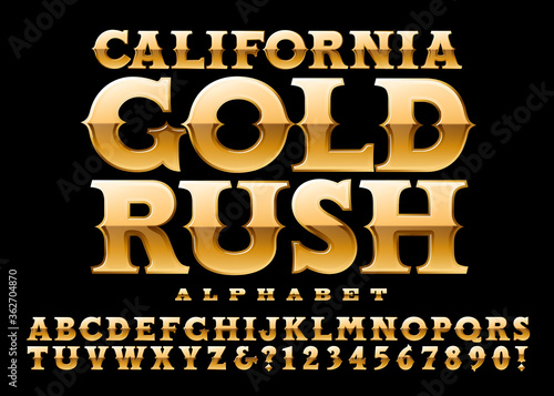 California Gold Rush is an Old-west Style Metallic Golden 3d Alphabet
