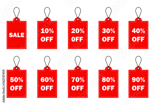 Big Sale tags with Sale 10 - 50 percent text on square sticker tags - EPS10 Vector