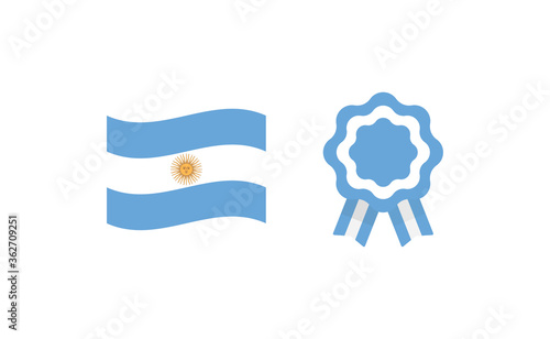 Argentinian cockade ribbon and flag. National symbols of Argentina country.