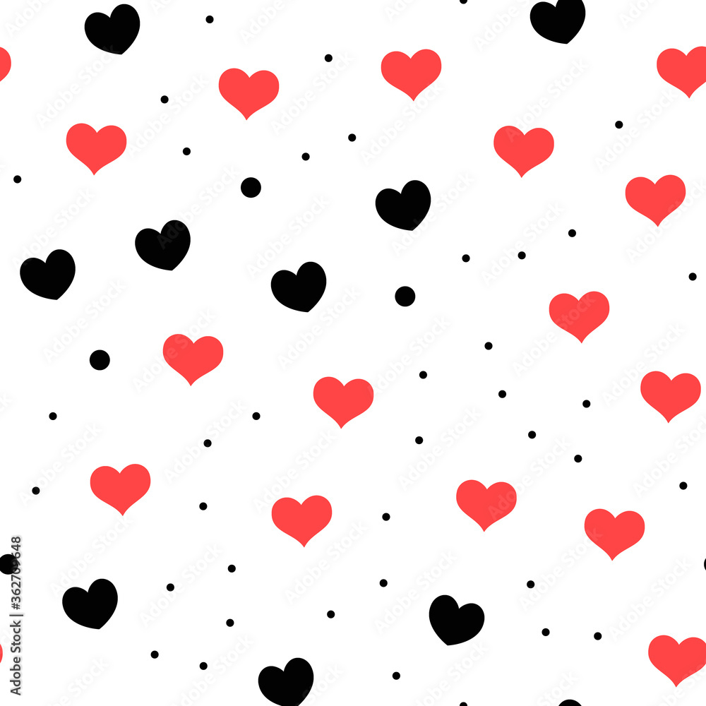 Hearts and dots seamless pattern. Loop texture background. Valentine's day love theme design.