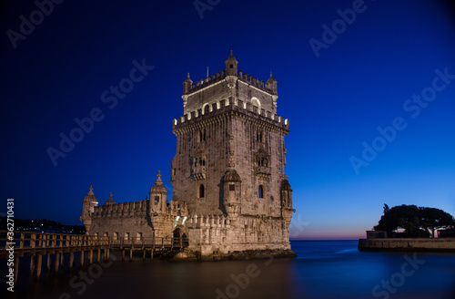 Belem tower, famous tourist attraction in Lisbon, Portugal, by night