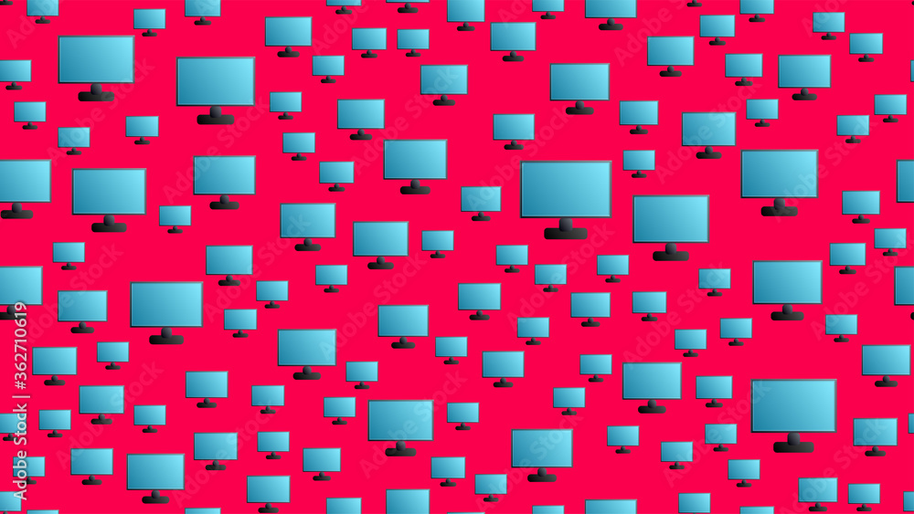 Endless seamless pattern of beautiful digital virtual virtual modern new flat IT LCD monitors on a red background. Vector illustration Endless seamless pattern of beautiful digital virtual virtual modern new flat IT LCD monitors on a red background. Vector illustration