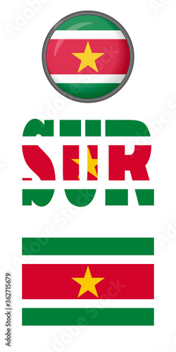 Free Download Icons of the flag of Suriname on a white background. Vector image: flag of Suriname, the button and the abbreviation. You can use it to create a website, print brochures, booklets, leaflets. - GFXLoad