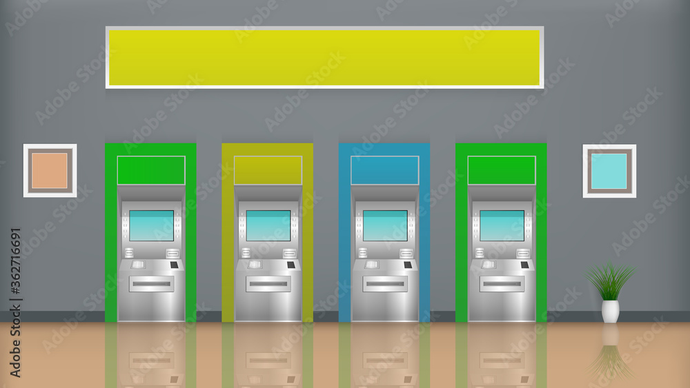 Row of ATM machines in the room. Row of ATM machines in the room.