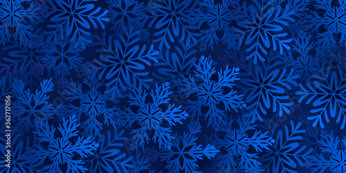 Dark blue background with large blue snowflakes. Vector