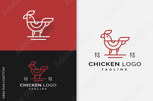 set of chicken, rooster pets animal logo design outline style premium vector