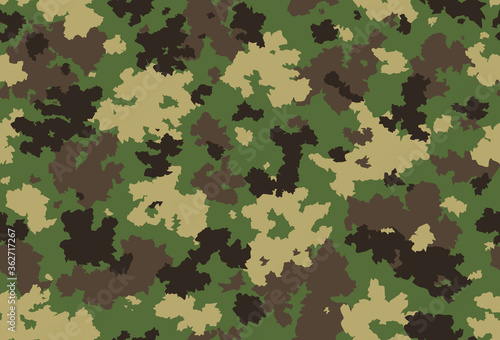 Seamless classic camouflage pattern. Camo fishing hunting vector background. Masking green brown beige color military texture wallpaper. Army design for fabric paper vinyl print