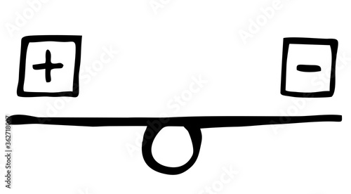 Black-and-white plus and minus icon on scales, selection concept, vector illustration