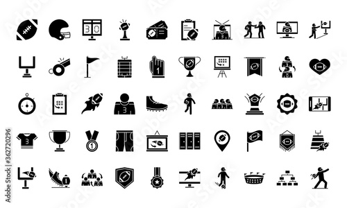 american football game sport professional and recreational icons set silhouette design icon