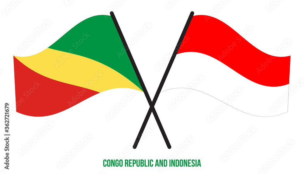 Congo Republic and Indonesia Flags Crossed Flat Style. Official Proportion. Correct Colors Congo Republic and Indonesia Flags Crossed Flat Style. Official Proportion. Correct Colors
