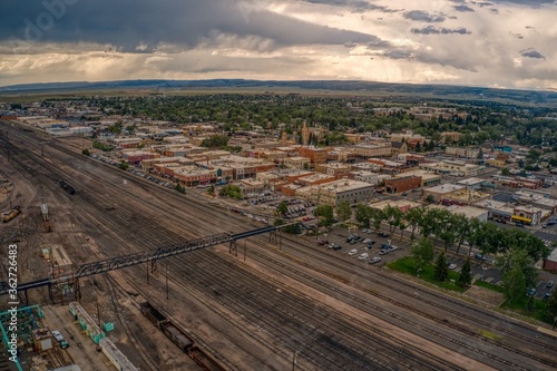 Aerial View of Downtown Laramie, Wyoming in Summer