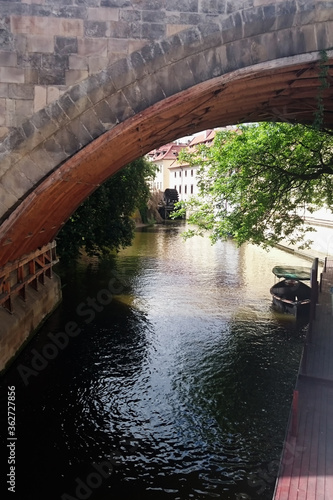 Chertovka River, also called the Devil's Canal, little Prague. Venice between the islands of Kampa and Mala Strana in Prague, Czech Republic