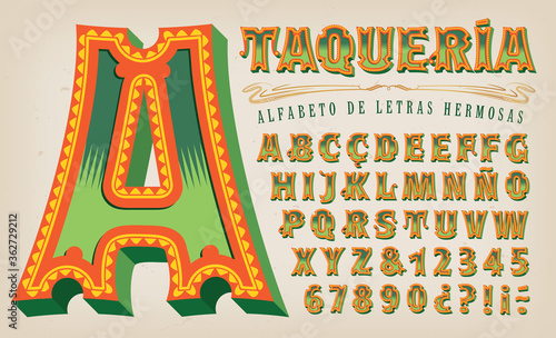 An Elegant and Ornate Alphabet with a Hispanic or Latino Flair; This Font Would Be at Home on a Restaurant Menu or Sign
