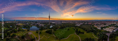 Powerful sunrise at the early summer morning in Munich  bavaria  germany.