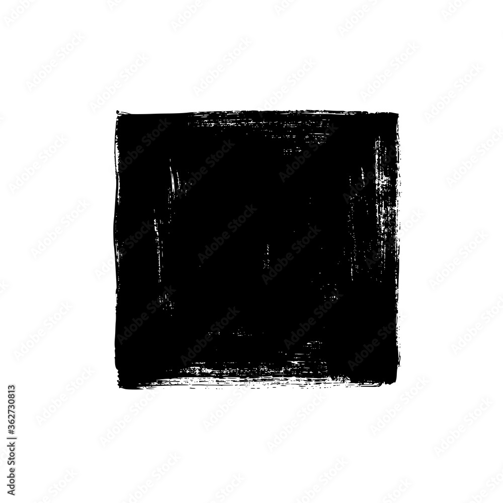 Black rough edge vector square box. Black painted square or rectangular  shape. Hand drawn brush stroke isolated on white background. Dirty grunge  design frame, border, template or background for text. Stock Vector |