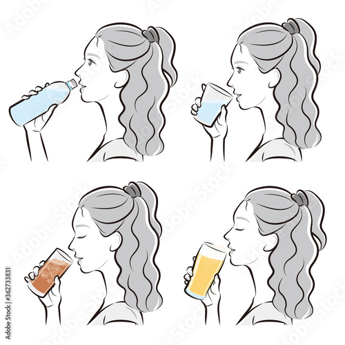 女性の横顔, 冷たい飲み物