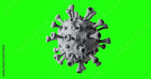 COVID-19 Coronavirus Cell 3d stop motion Animation Rotation 2019-nCov. Wuhan SARS. Green Background. Chroma Key. Greenscreen photo