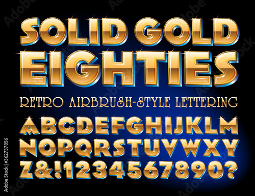 A Golden Effect Alphabet in a Retro Airbrush Style Similar to Disco Album Cover Titles