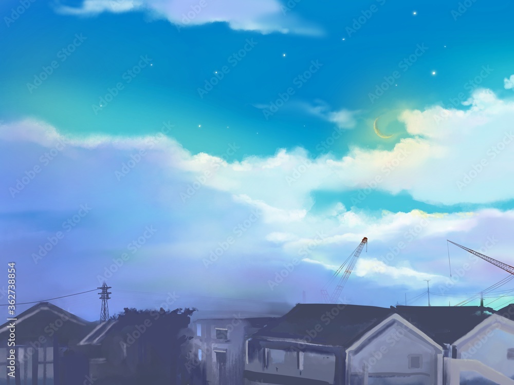 beautiful starry night sky and calm city landscape beautiful starry night sky and calm city landscape