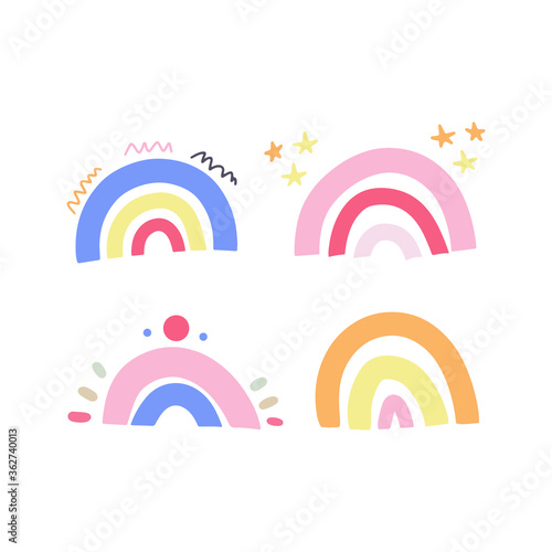 Set of abstract vector rainbows in cute, scandinavian style