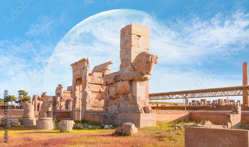 The palace of Xerxes at Persepolis - Persepolis, an ancient capital of Persian Empire - IRAN "Elements of this image furnished by NASA"