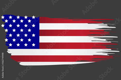 America flag in brush style. Torn USA Symbol. Watery grunge state image. Vector template. Stock Photo.