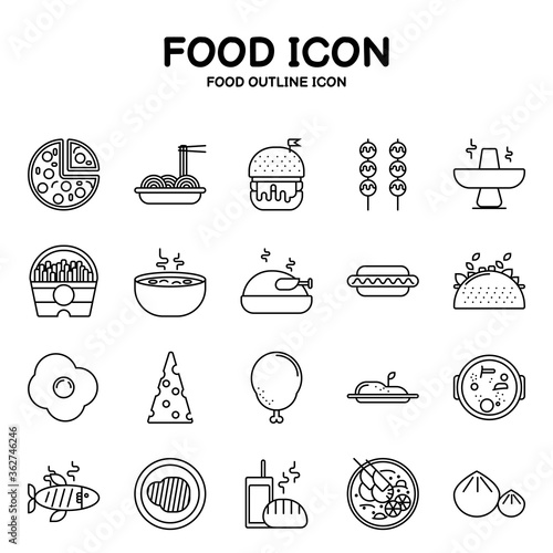 Food outline icon Variety of black lines on a white background