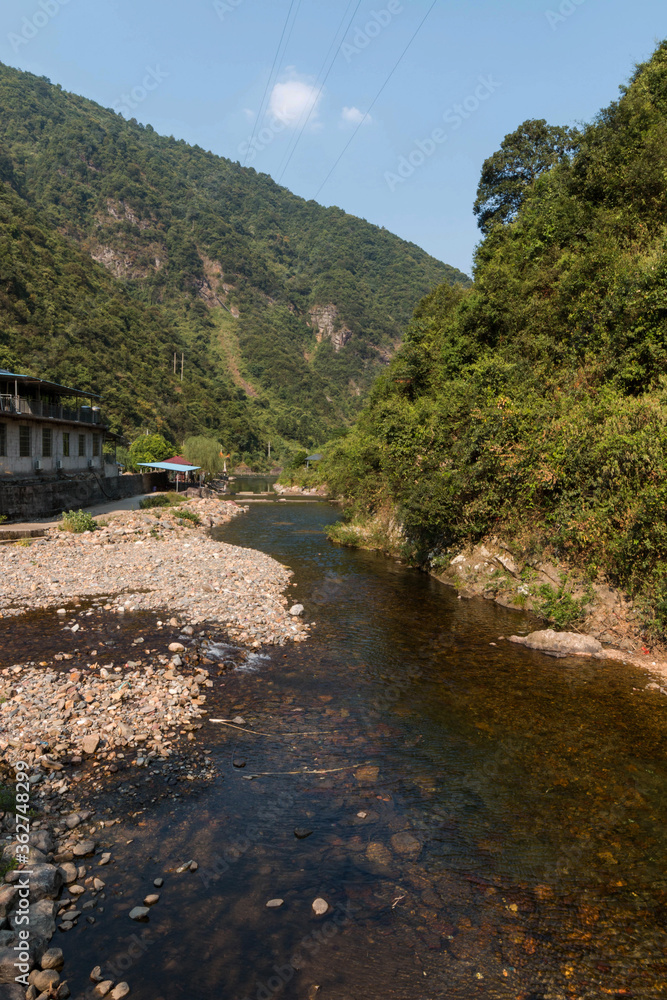 A small river that flows through a valley A small river that flows through a valley