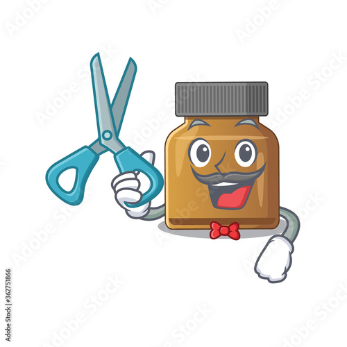 Bottle vitamin b cartoon character design as talented barber