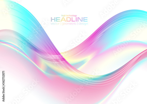 Colorful holographic foil abstract liquid waves futuristic background. Vector design