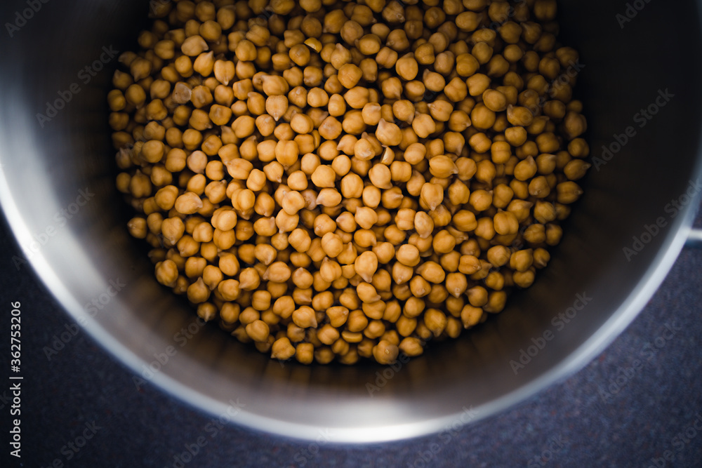 simple food ingredients, pot of fresh chickpeas from top down perspective simple food ingredients, pot of fresh chickpeas from top down perspective