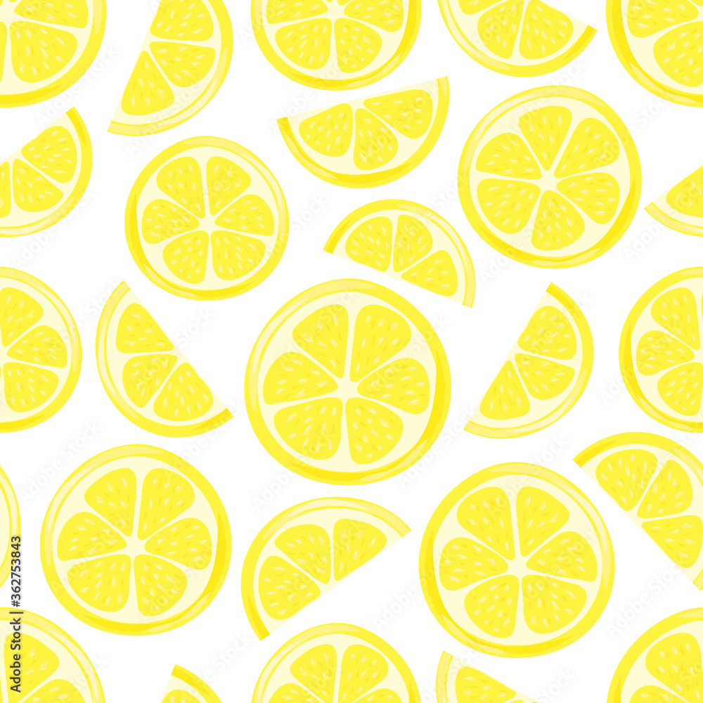 Juicy fresh lemons. Fruit Slices. Summer seamless pattern. Vector illustration isolated on white background.