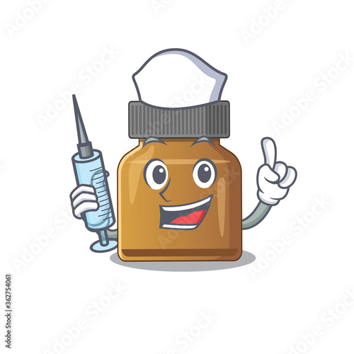 Bottle vitamin b humble nurse mascot design with a syringe