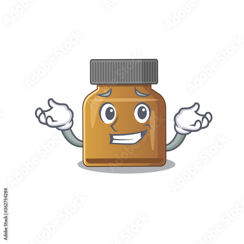 A cute picture of grinning bottle vitamin b caricature character