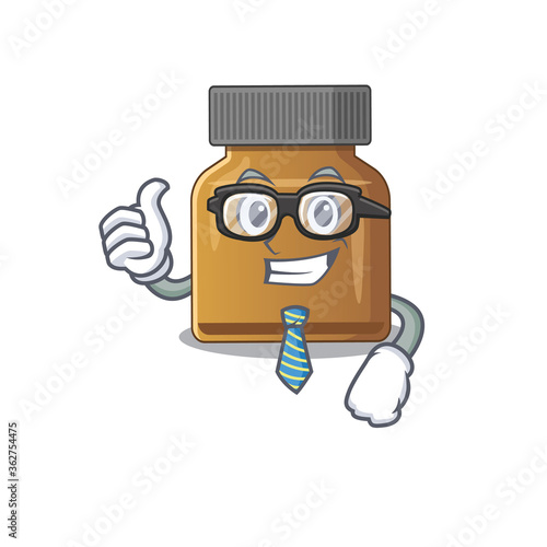 cartoon drawing of bottle vitamin b Businessman wearing glasses and tie