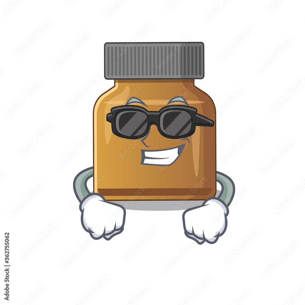 cartoon character of bottle vitamin b wearing classy black glasses