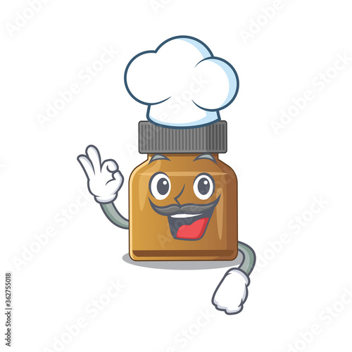 Talented bottle vitamin b chef cartoon drawing wearing chef hat