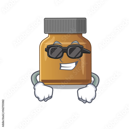 cartoon character of bottle vitamin b wearing classy black glasses